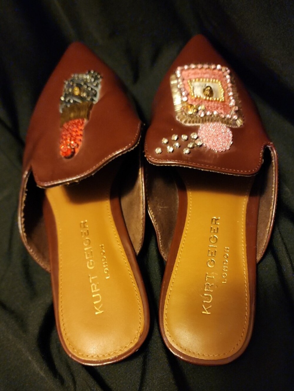 Kurt Geiger Brown Leather Embellished Pointed Mules - Picture 2 of 13